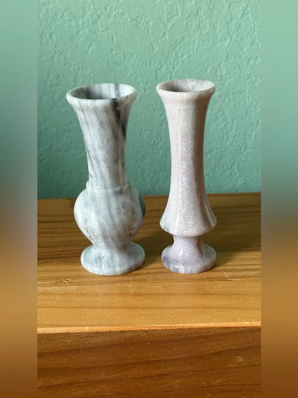 Pair of Natural Stone Bud Vases 4.5” Gray & Lavender Marble Onyx Vintage